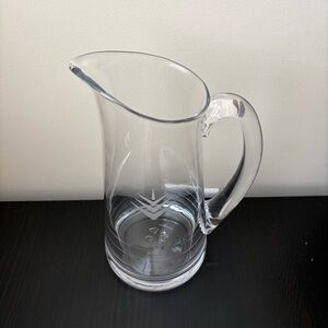 Simon Pearce Clear Glass Water Pitcher 9" High With Stacked Chevron Design